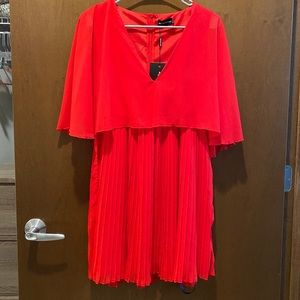 Red Cape Pleated Detail Skater Dress